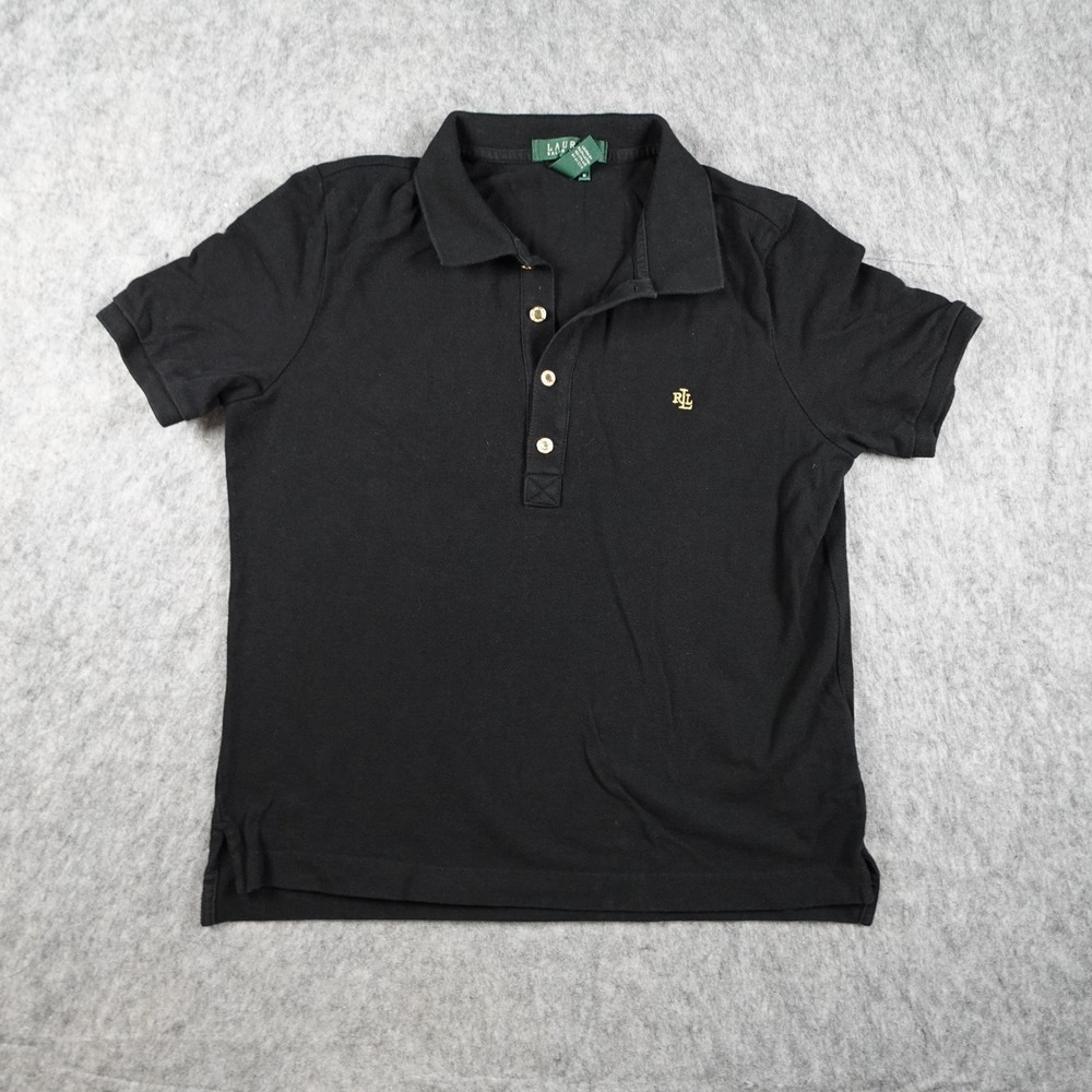 Ralph Lauren Top Women Medium Black Short Sleeve Cotton Pique Polo Shirt